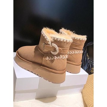 雪地靴女款2025新款冬季皮毛一體厚底勾花桑坡東北保暖棉鞋女