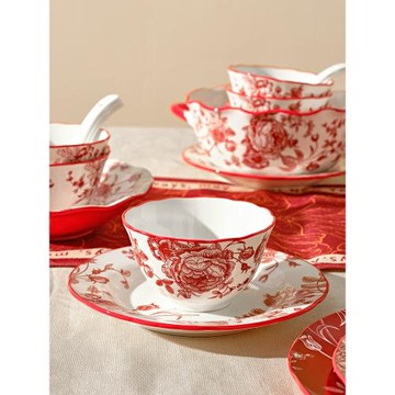 中國風餐具飯碗盤子家用2025新款結婚新婚禮品陶瓷碗盤組合套裝