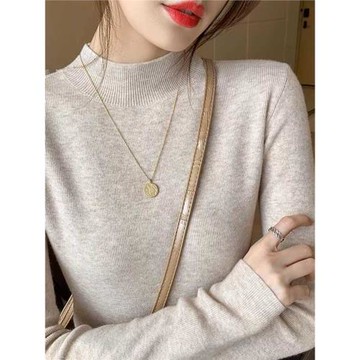 香港針織衫女半高領打底衫內搭秋冬新款洋氣毛衣中領氣質上衣修身