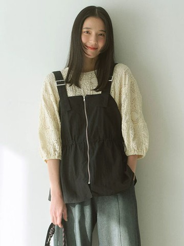 工裝風腰部抽繩拉鍊設計背心(0F000541410) - Samansa Mos2 blue