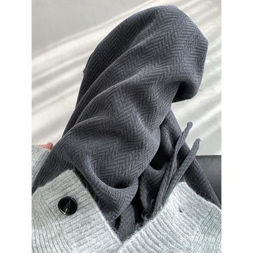 灰色人字紋闊腿褲女秋冬款高腰垂感直筒窄版運動雪尼爾加絨針織褲