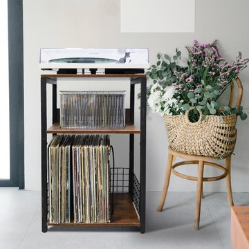 公司貨/附發票 黑膠收納 唱片機展示架 三層鐵木收納架CD架音響功放機櫃置物架 免運 快速出貨