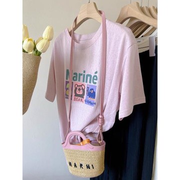 三只小卡通圖案短袖T恤女夏韓版減齡軟軟雪花棉圓領寬松舒適上衣