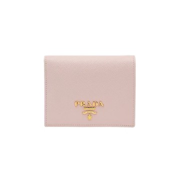 PRADA 1MV204 SAFFIANO 粉色拼接皮革短款錢包鈔票夾 / 小號