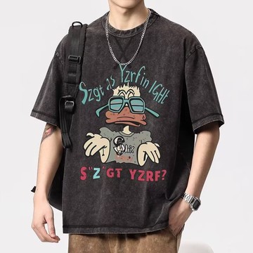 美式水洗oversize夏季五分袖t恤男 高街半袖衣服ins潮寬鬆t恤潮牌印花t 男T 短袖男（LDS17）【壹號站】