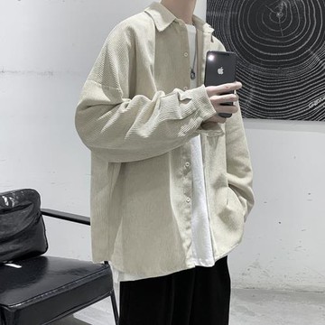 燈芯絨長袖襯衫外套春秋潮流復古港風男裝ins潮牌寬松休閑襯衣