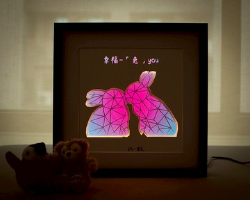 【愛 Two 兔】立體紙雕氣氛燈 / 雙兔相依 × 專屬祝福 ( 粉藍 )
