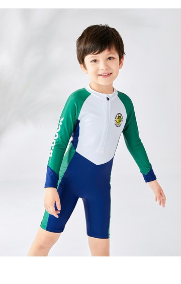 兒童泳裝男童長袖連體防曬溫泉保暖男寶寶中小童游泳衣褲【聚物優品】