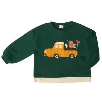 akachan honpo - 長袖休閒上衣-刷毛圖案-綠色