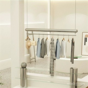 免運 掛墻服裝服裝店展示架吊架懸掛吊頂不銹鋼掛衣拉絲墻上掛衣架女裝貨架 掛衣架 落地衣 收納架 服飾架