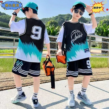 ⚡台灣現⚡️男童籃球服 大童套裝 運動兩件套 夏天套裝 短袖套裝 中大童童裝 2025夏季新款 男孩時尚帥氣套裝