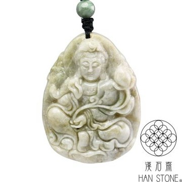 【漢石齋】天然翡翠A貨 觀音玉佩吊墜 帶黃翡種(40*53*12mm)