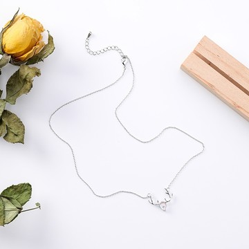 PS MALL月光石麋鹿項鍊 鹿角水滴吊墜鎖骨鏈 2入