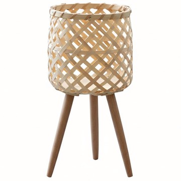 好物良品 日本手工藤編高架落地式植栽花籃/置物籃  1個  淺褐色  小(24 x 24 x 45cm)