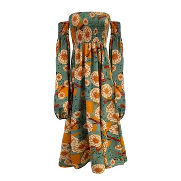 長洋裝長袖連身裙-一字領露肩印花波西米亞女裙子74ag13【獨家進口】【米蘭精品】