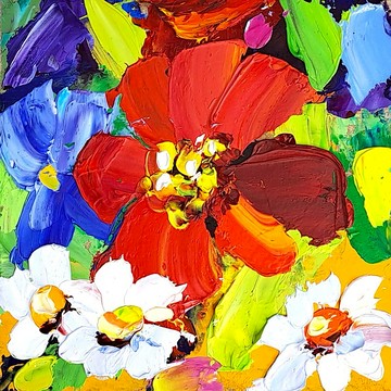 罌粟繪畫托斯卡納原創藝術雛菊厚塗油畫花卉藝術品