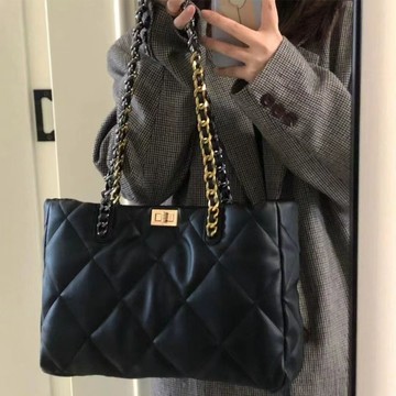 💛限時下殺💛 韓版託特包包女 大容量託特包 上課通懃 鏈條單肩包 菱格複古百搭氣質