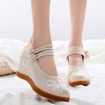 原創老北京布鞋女古風鞋子內增高搭配漢服鞋高跟古裝民族風繡花鞋