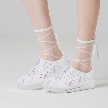 【北歐極光系列】moz 瑞典 駝鹿 雙色洞洞餅乾水鞋 (白/紫標)-附鞋扣