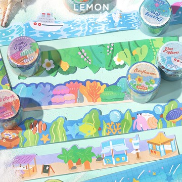 🍋檸檬青🍋新款現貨特價售完無補海風島漂流記系列8款3cm*3m異形造景膠帶貼紙手帳裝飾素材