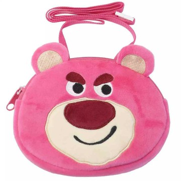 真愛日本 迪士尼 玩具總動員 熊抱哥 草莓熊 造型 絨毛 斜背小包 口袋夾包 大臉造型 外出 零錢包 小物包