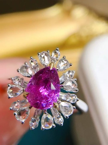 無燒紫粉色藍寶石戒指   2.07克拉