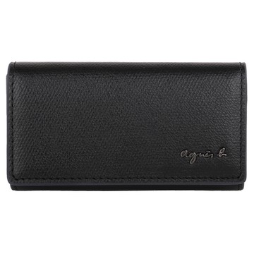 agnes b. 金屬草寫logo 防刮皮革暗釦鑰匙包(黑)