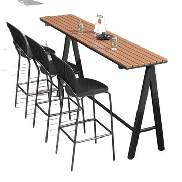 簡約戶外咖啡店吧臺桌椅組合露臺休閑區高腳桌陽臺靠窗長條窄桌子[DD010109]
