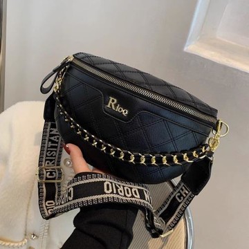 法國MKDA胸包女2025新款高級感真皮菱格腰包寬肩帶百搭單肩斜挎包