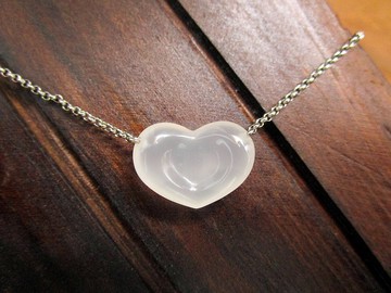 簡潔設計 項鍊 心印 白玉髓+銀白K金鍊
