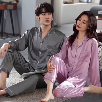 2025年新款情侶睡衣春秋款冰絲中年高級感真絲綢緞夏季女男士套裝
