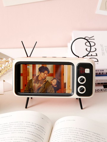 復古電視機手機支架小擺件創意房間桌面懶人支架藍牙音箱追劇神器