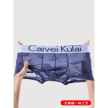 網紗冰絲男士內褲男平角褲透明透氣性感速干四角本命年紅色νckν