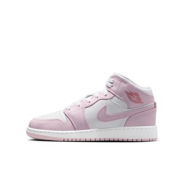 NIKE 耐吉 經典 喬丹 男女大童休閒鞋-粉白色 AIR JORDAN 1 MID (GS)-DQ8423608