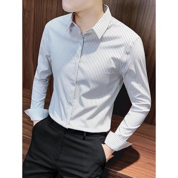 豎條紋襯衫男士長袖時尚商務男裝春秋季新款高級感修身正裝襯衣