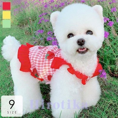 ペット用品 ペットウェア ドッグウェア ワンピース チェック 苺 イチゴ フルーツ ポップ 柄 キュート レッド グリーン /[acc13]