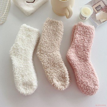 甄選好物🌈襪子月子秋冬加厚保暖加絨顏值居家中筒珊瑚冬季防寒毛巾純色睡眠