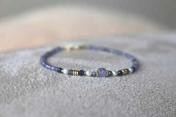 手鍊 坦桑石 藍寶石 珍珠 - 美好的早晨 -