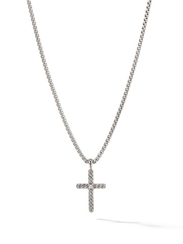 David Yurman - sterling silver Cable Classics Cross diamond necklace - women - Sterling Silver/Diamond - One Size
