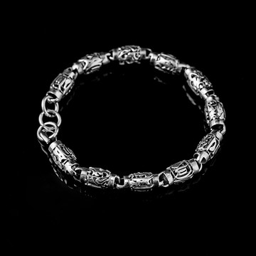 【JK銀飾】六字箴言粗曠／925純銀 手鍊