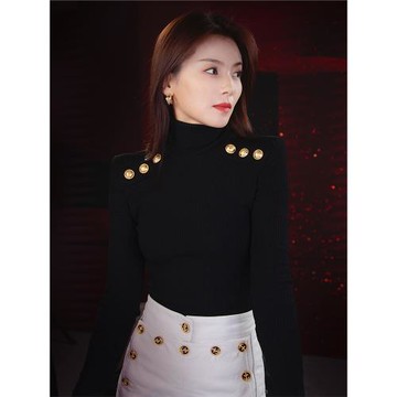 劉濤明星同款黑色高領打底衫內搭2023年秋冬新款針織衫套頭毛衣女