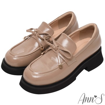 Ann’S金墜蝴蝶結-顯瘦輕量厚底樂福鞋4.5cm-杏