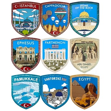 A-ONE 國家地標系列玻璃靜電貼紙 Set 9  6 x 7.5cm  五彩蔥彩色  1組