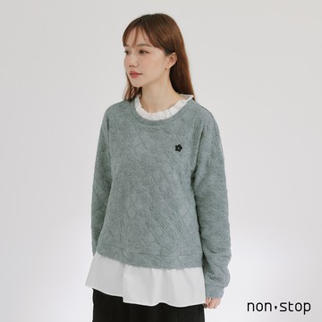 non-stop 氣質兩件壓紋拼接T恤-2色