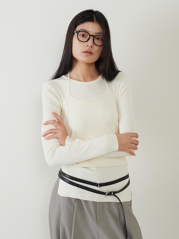 Ribbed Slit Sweater Strap Tank Top Set