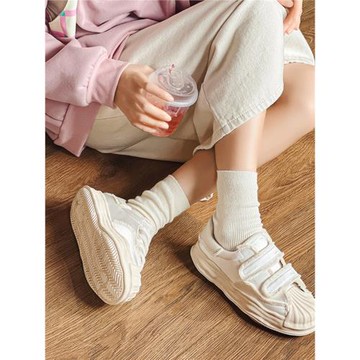 漸進支魔術貼小白鞋女厚底百搭貝殼頭小眾綢緞溶解鞋休閑運動板鞋