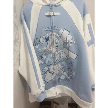 亞文化y2k千禧日系二次元量產型水色兔耳衛衣女秋冬外套潮