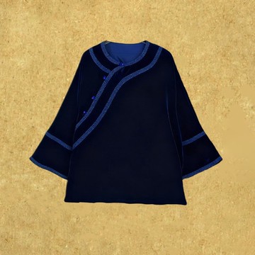 【夜海】新中式復古/民族風復古真絲絲絨/桑蠶絲上衣全開襟外套