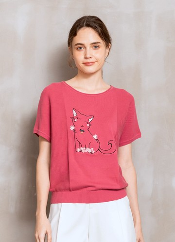 *純真笑靨刺繡織紋廓形針織衫