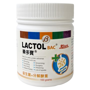 LACTOL BAC 樂多寶 活性腸益粉 犬/貓/小動物適用 100g  益生菌+分解酵素  1罐